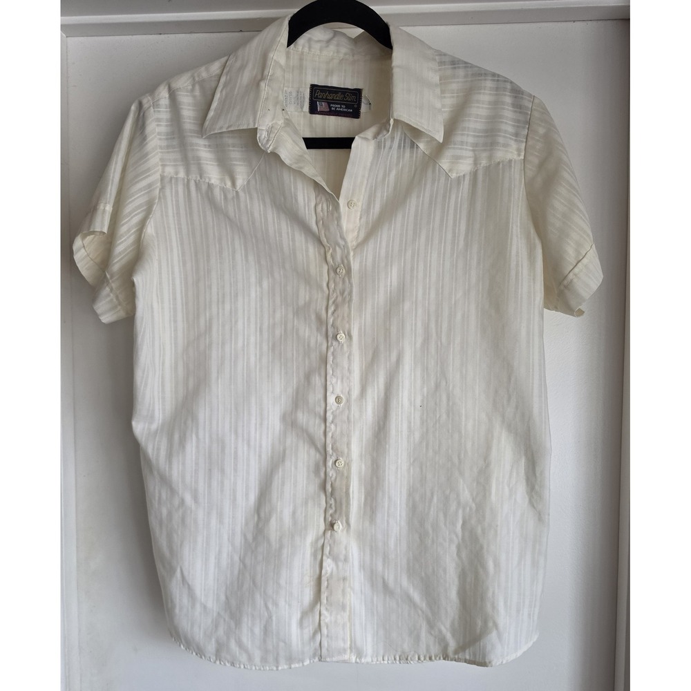 Vintage Panhandle Slim Shirt Size 18 Striped Ivory Polyester Cotton Blend